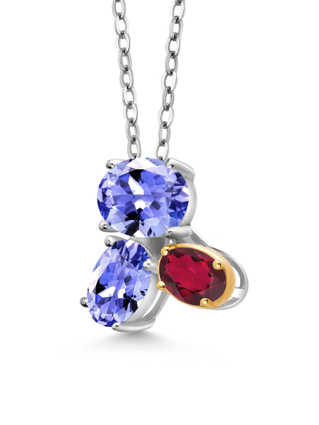 925 Silver 10K Yellow Gold Blue Tanzanite Ruby Red Mystic Topaz Pendant Necklace with 18 inch Chain N2930