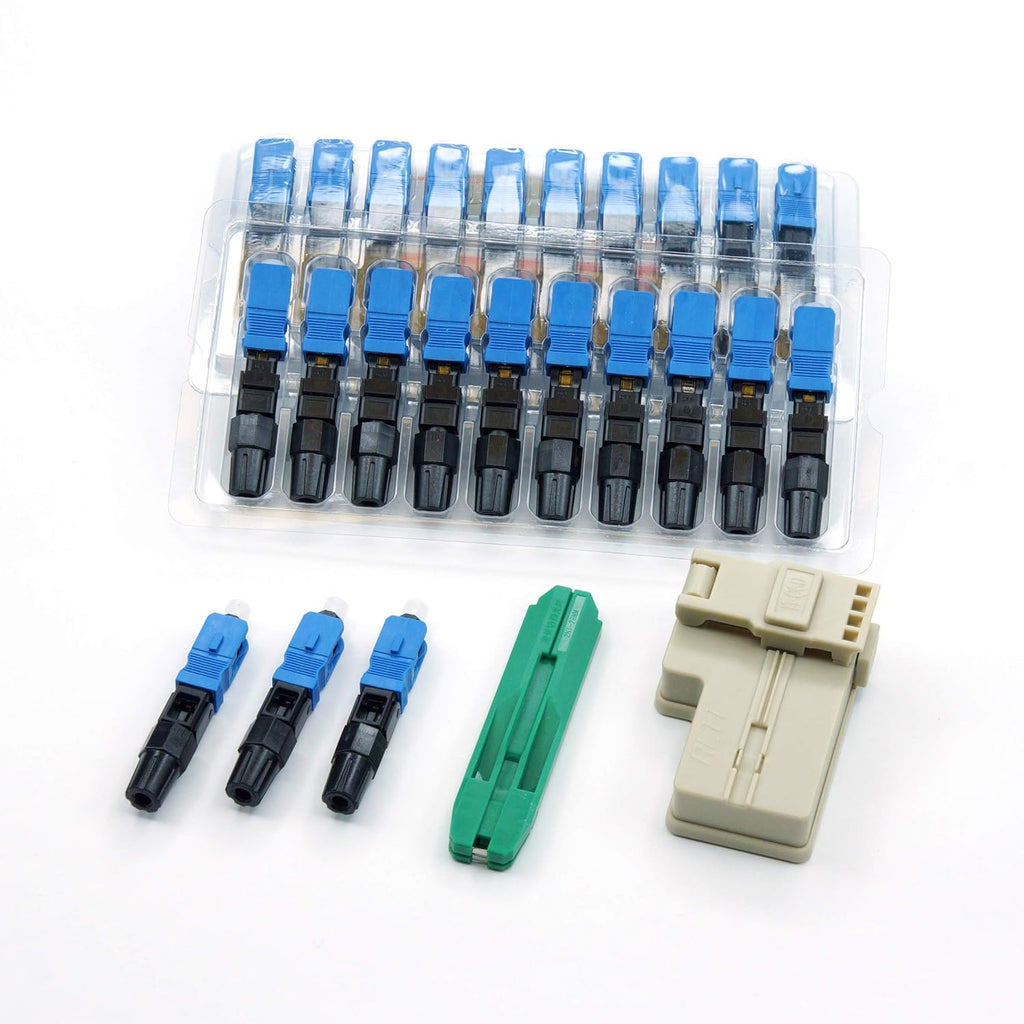 100pcs SC APC Fiber Optic Quick Connector with Matched Tools, Single Mode SM 9/125 Mechanical Fast Connectors N84408
