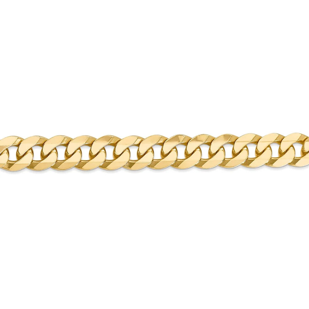 14kt Yellow Gold 9.5mm Flat Beveled Curb Chain, 9 inch, Lobster Clasp M487