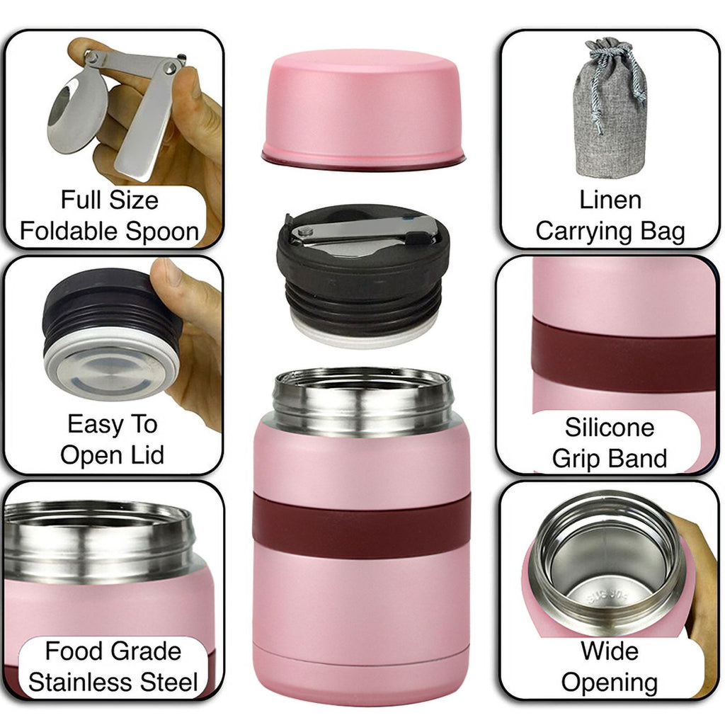 Stainless Steel Vacuum Insulated Food Flask with Spoon I353