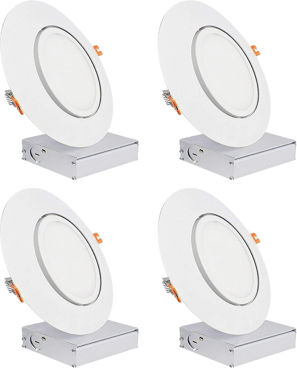 4 Pack 6 Inch 12W Ultra Thin Canless Gimbal Adjustable Rotating Downlight, White Trim, Dimmable C92934