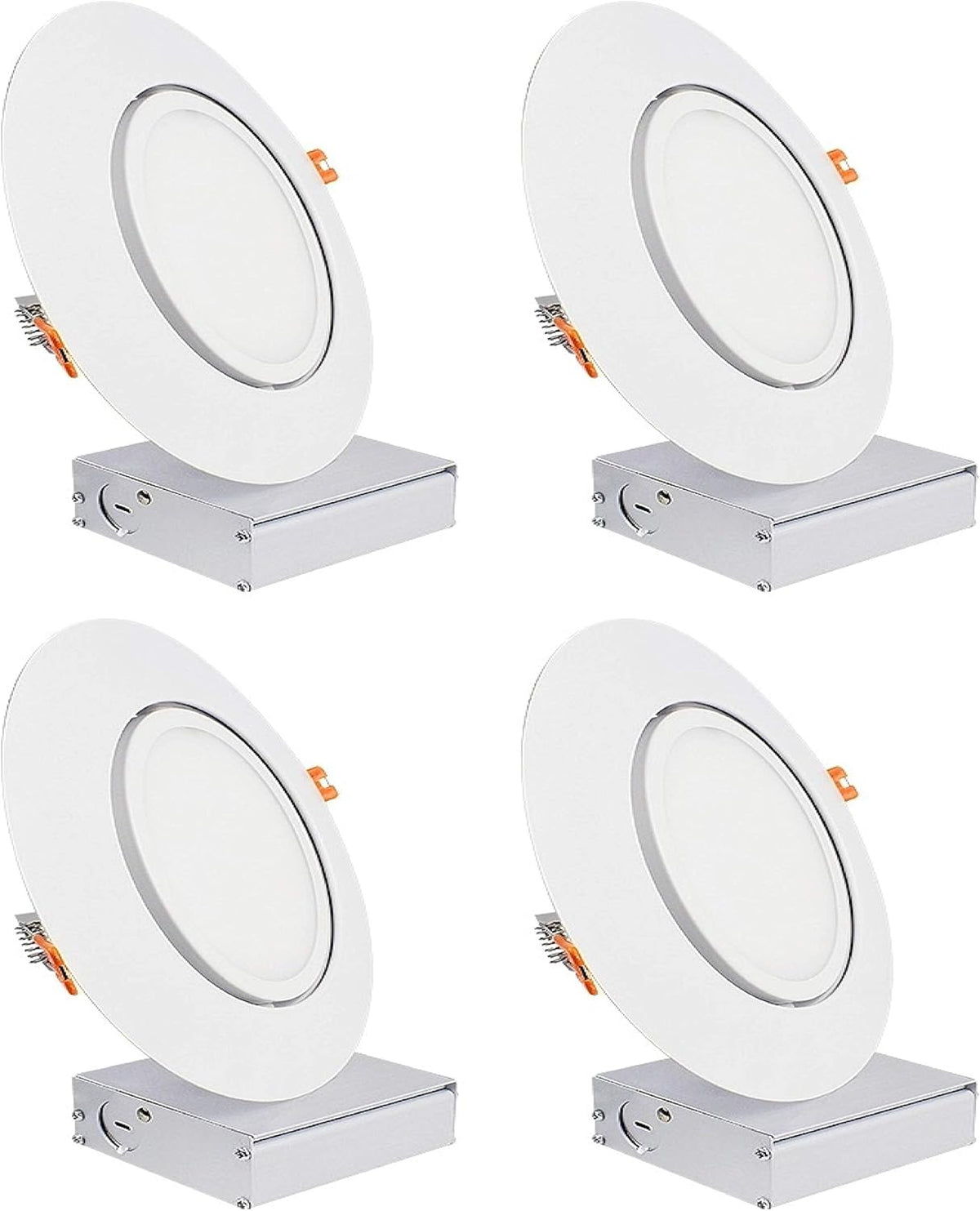 4 Pack 6 Inch 12W Ultra Thin Canless Gimbal Adjustable Rotating Downlight, White Trim, Dimmable C92934