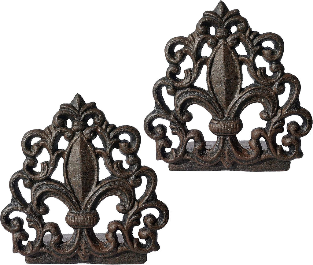 Cast Iron Fleur De Lis Door Stop, Antique Black Finish, 2 Piece L708510
