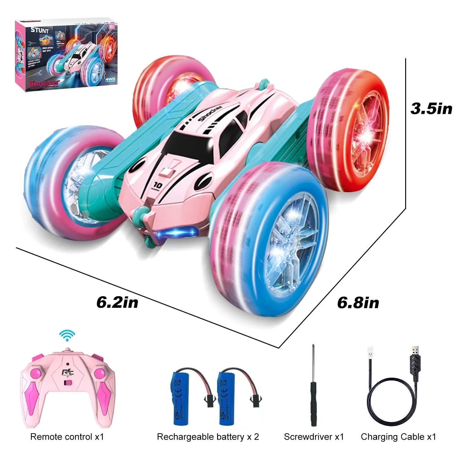 Pink Remote Control Stunt Car with Wheel Lights P714586