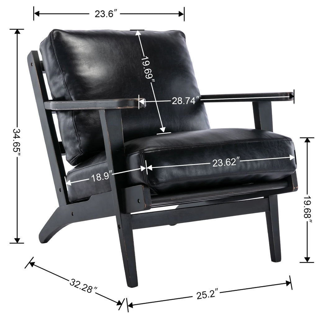 Solid Wood Black PU Leather Accent Arm Chair Q551594