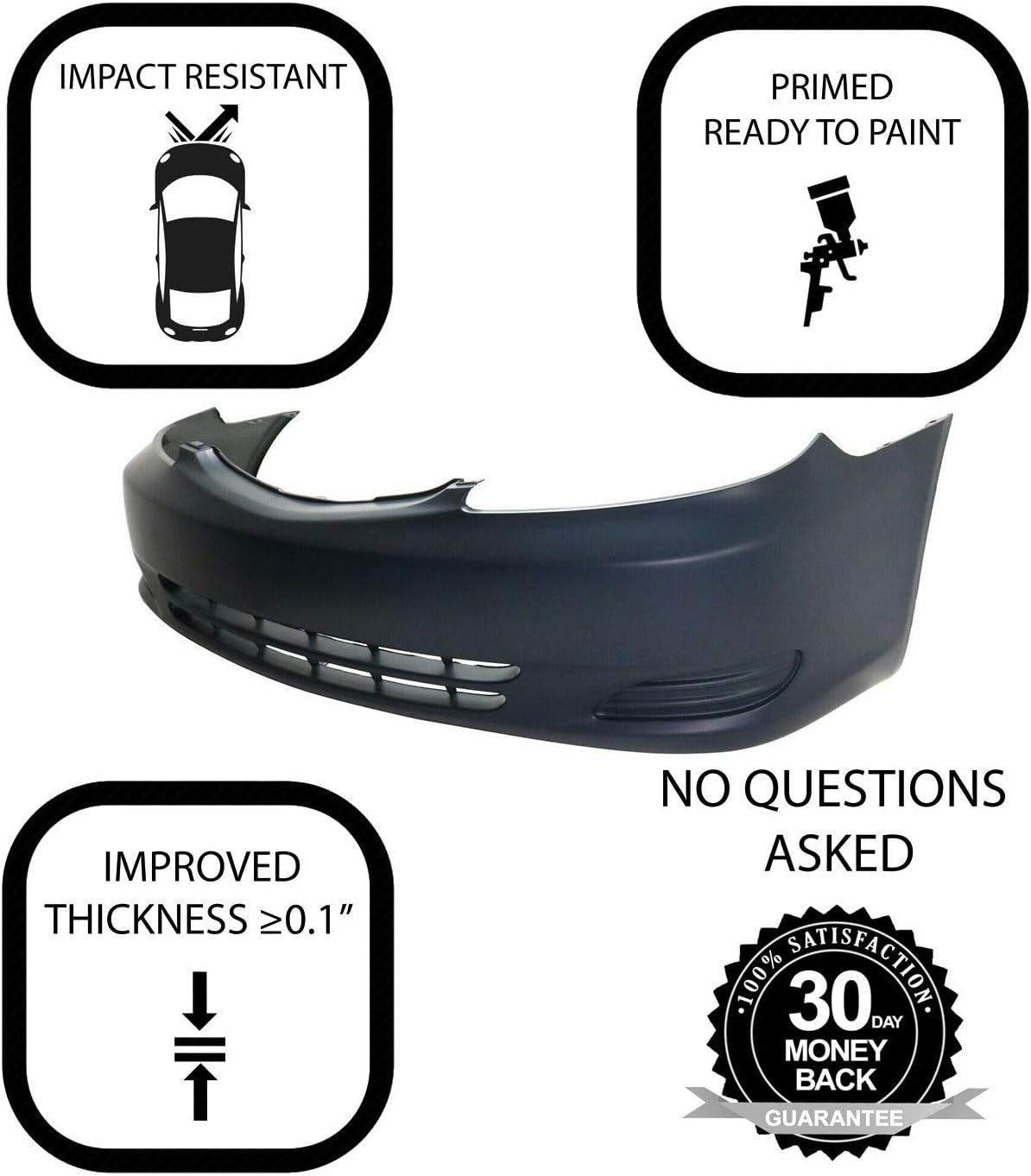 Plastic Bumper Cover Fascia for 2002-2004 Toyota Camry LE XLE Sedan H912118