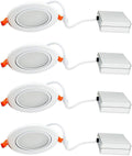 4 Pack 6 Inch 12W Ultra Thin Canless Gimbal Adjustable Rotating Downlight, White Trim, Dimmable C92934