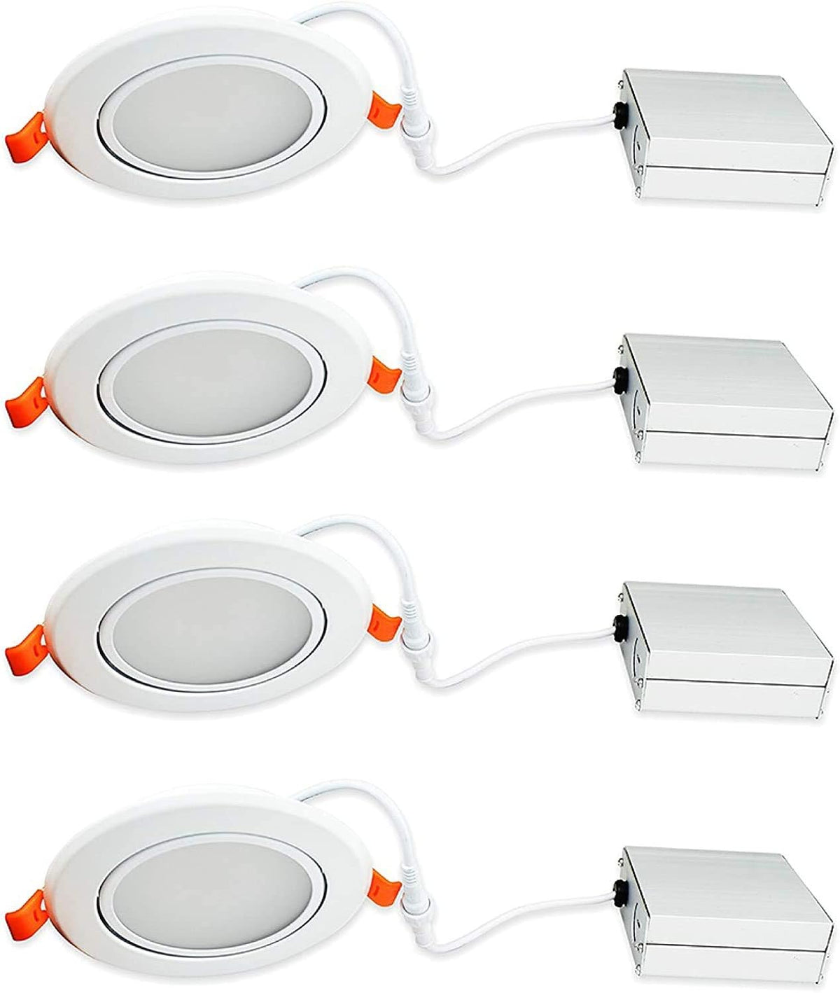 4 Pack 6 Inch 12W Ultra Thin Canless Gimbal Adjustable Rotating Downlight, White Trim, Dimmable C92934