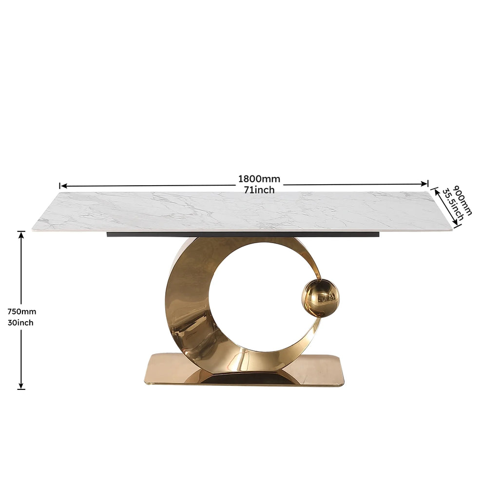 White Sintered Stone Dining Table Set with Stainless Steel Base S51557