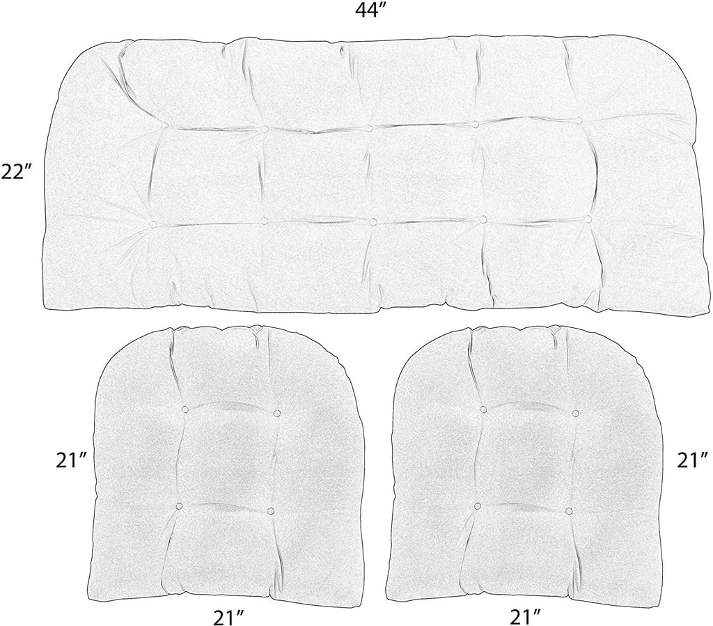 3 Piece Tufted Wicker Cushion Set, Large, Cancun Blue & White Stripe J90965