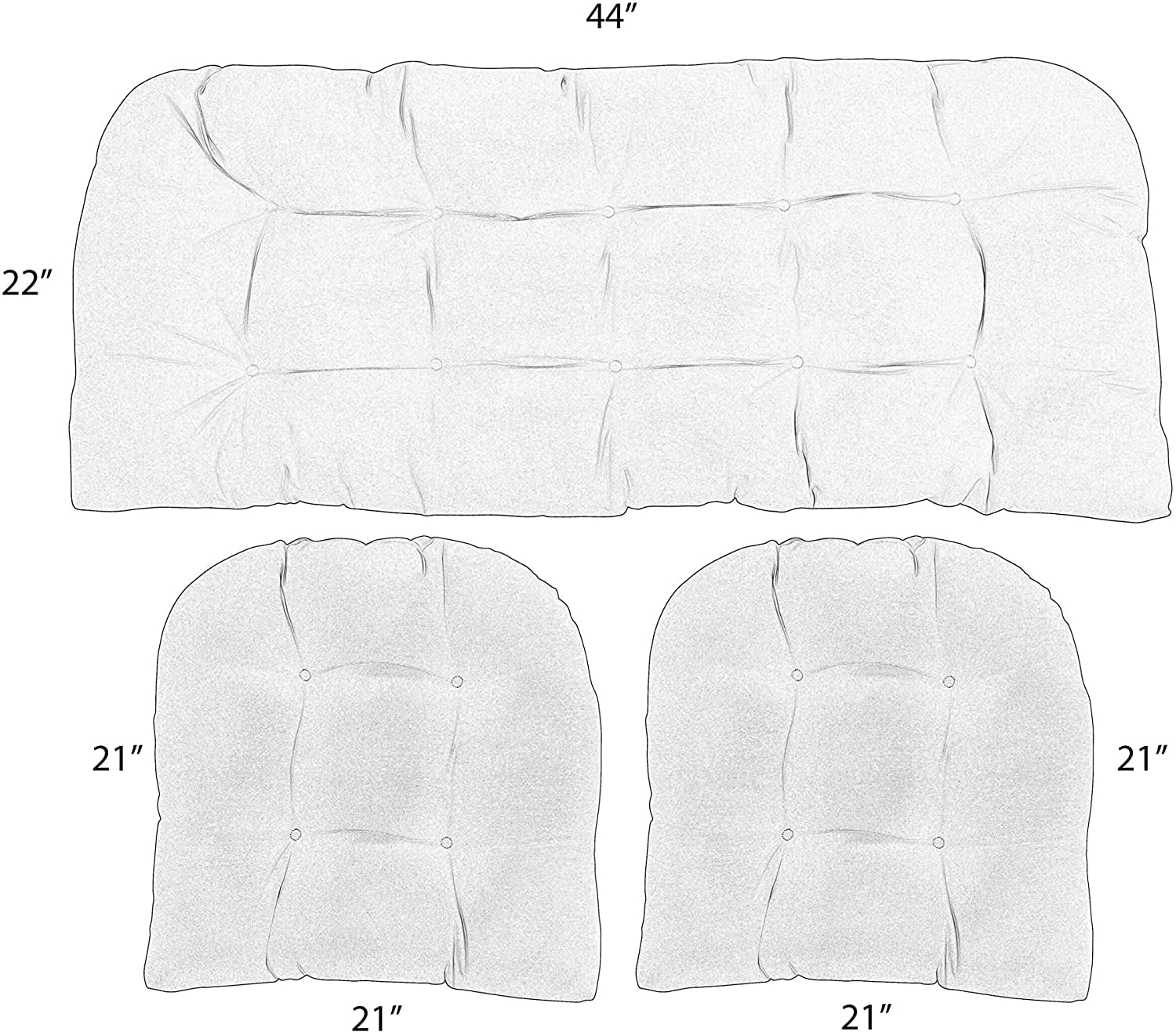 3 Piece Tufted Wicker Cushion Set, Large, Cancun Blue & White Stripe J90965