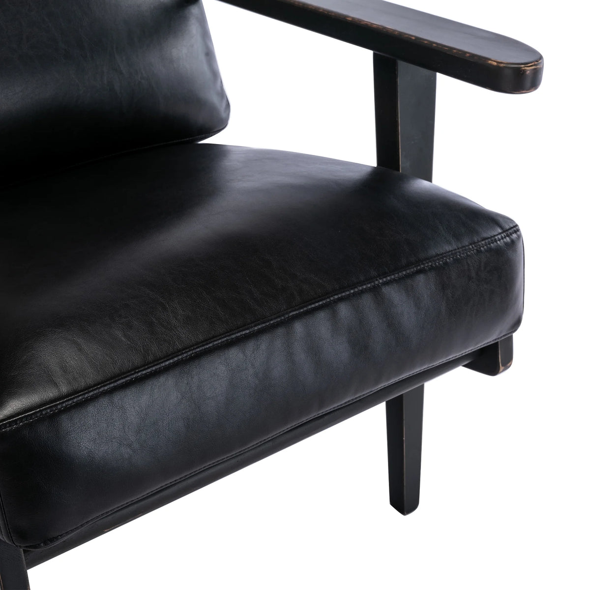 Solid Wood Black PU Leather Accent Arm Chair Q551594