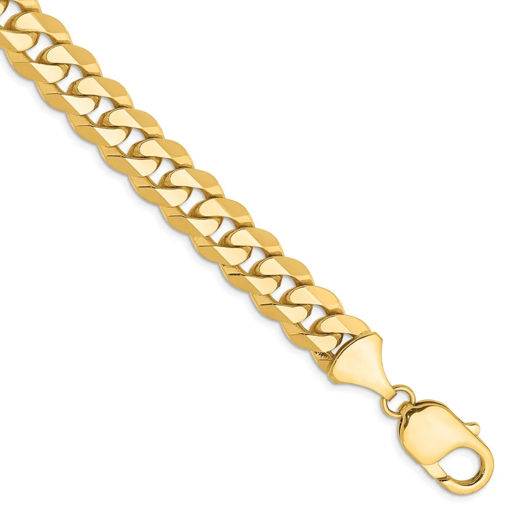 14kt Yellow Gold 9.5mm Flat Beveled Curb Chain, 9 inch, Lobster Clasp M487
