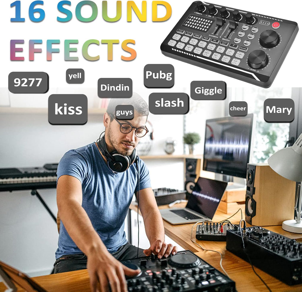 Podcast Equipment Bundle, Audio Interface with DJ Mixer and Sound Card, Cardioid Microphone, Portable Mixer Audio, Pack of 2 L58734