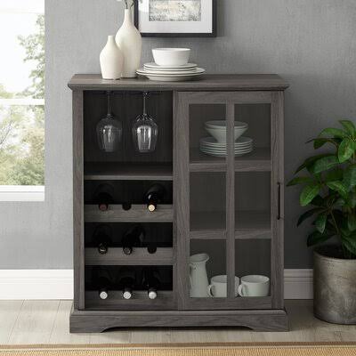 Gray Sliding Glass Door Bar with Wine Storage E780747