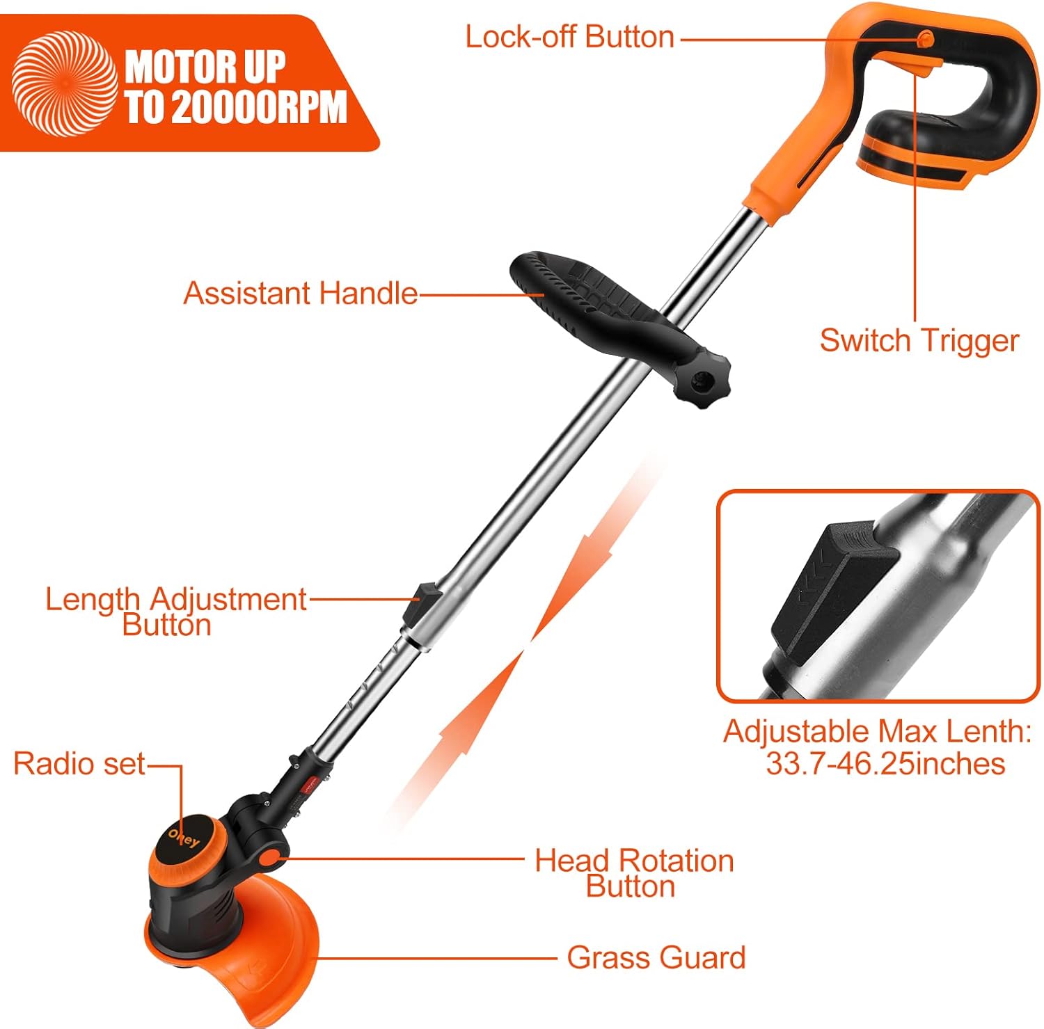 Cordless Electric Weed Trimmer with Power Display X63451