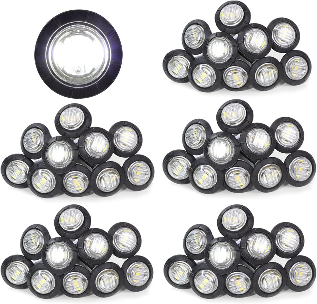 3/4 Inch Amber 3 LED Round Side Marker Indicator Lights with Black Rubbers 12V DC T847093