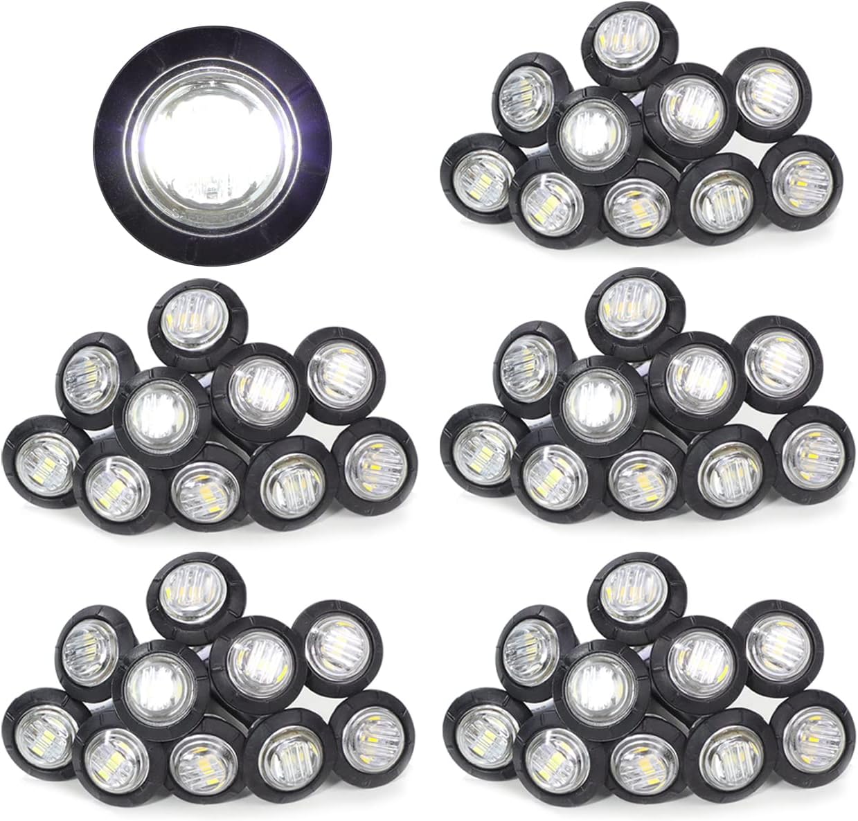 3/4 Inch Amber 3 LED Round Side Marker Indicator Lights with Black Rubbers 12V DC T847093