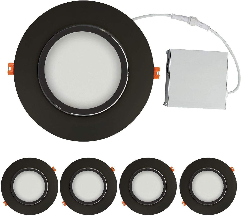 4 Pack 6 Inch 12W Ultra Thin Canless Gimbal Adjustable Rotating Downlight, White Trim, Dimmable C92934