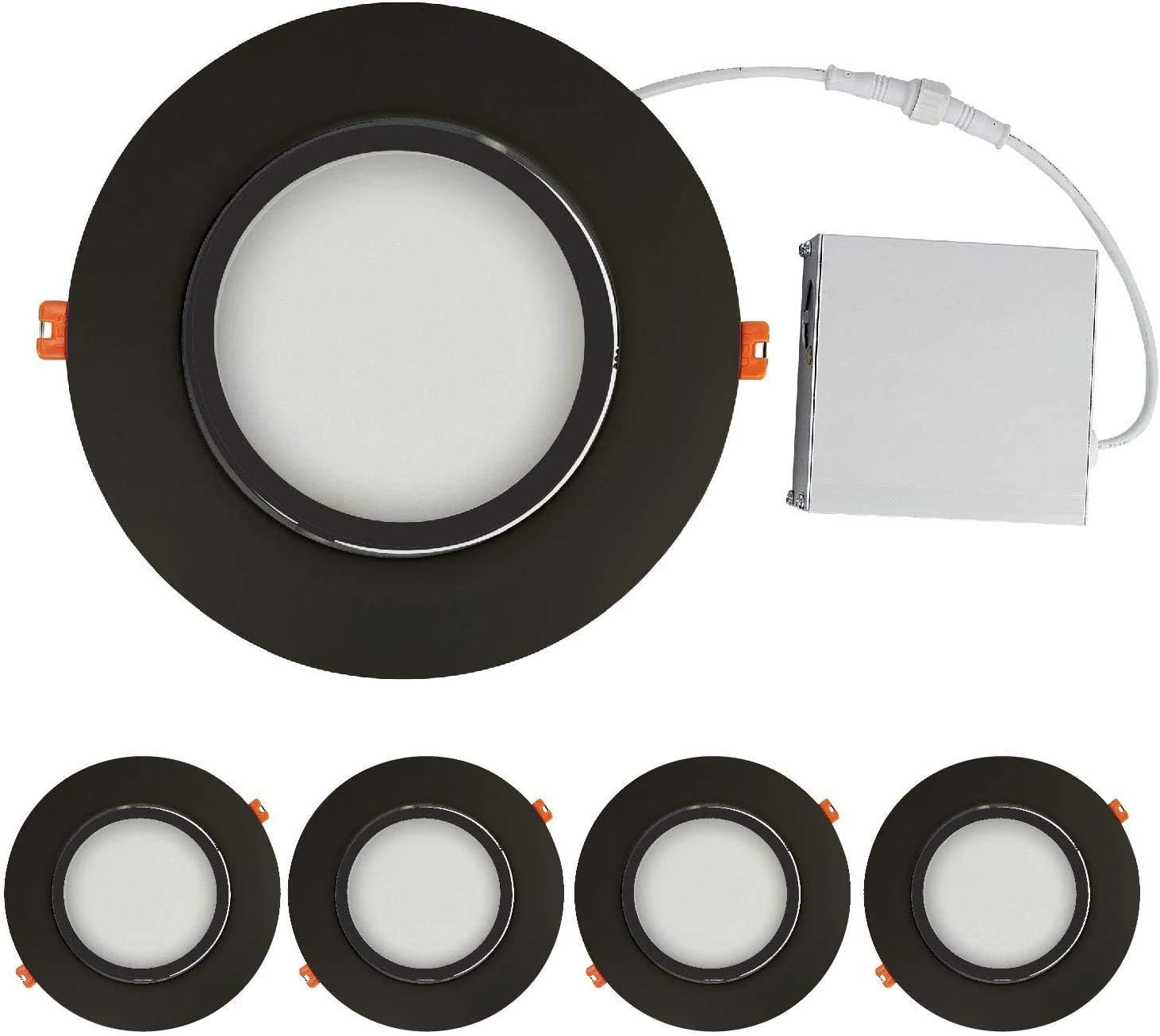 4 Pack 6 Inch 12W Ultra Thin Canless Gimbal Adjustable Rotating Downlight, White Trim, Dimmable C92934
