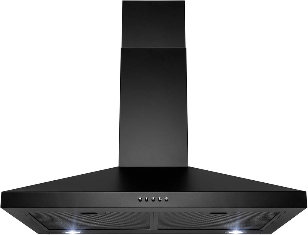Black Painted Stainless Steel Kitchen Wall Mount Range Hood with Carbon Filters D47782