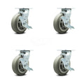 Set of 4 Gray Thermoplastic Rubber Wheel Swivel Casters with Brakes J8610