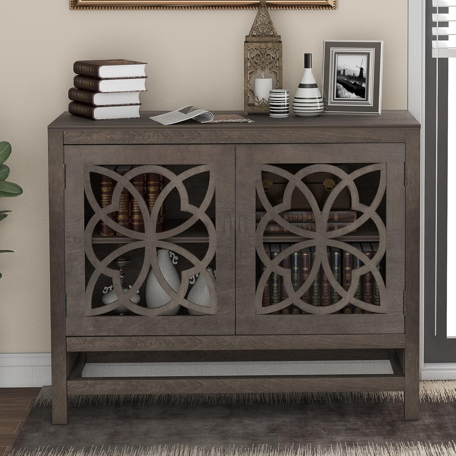 Navy Blue Wood Accent Buffet Sideboard with Doors and Adjustable Shelf B28622