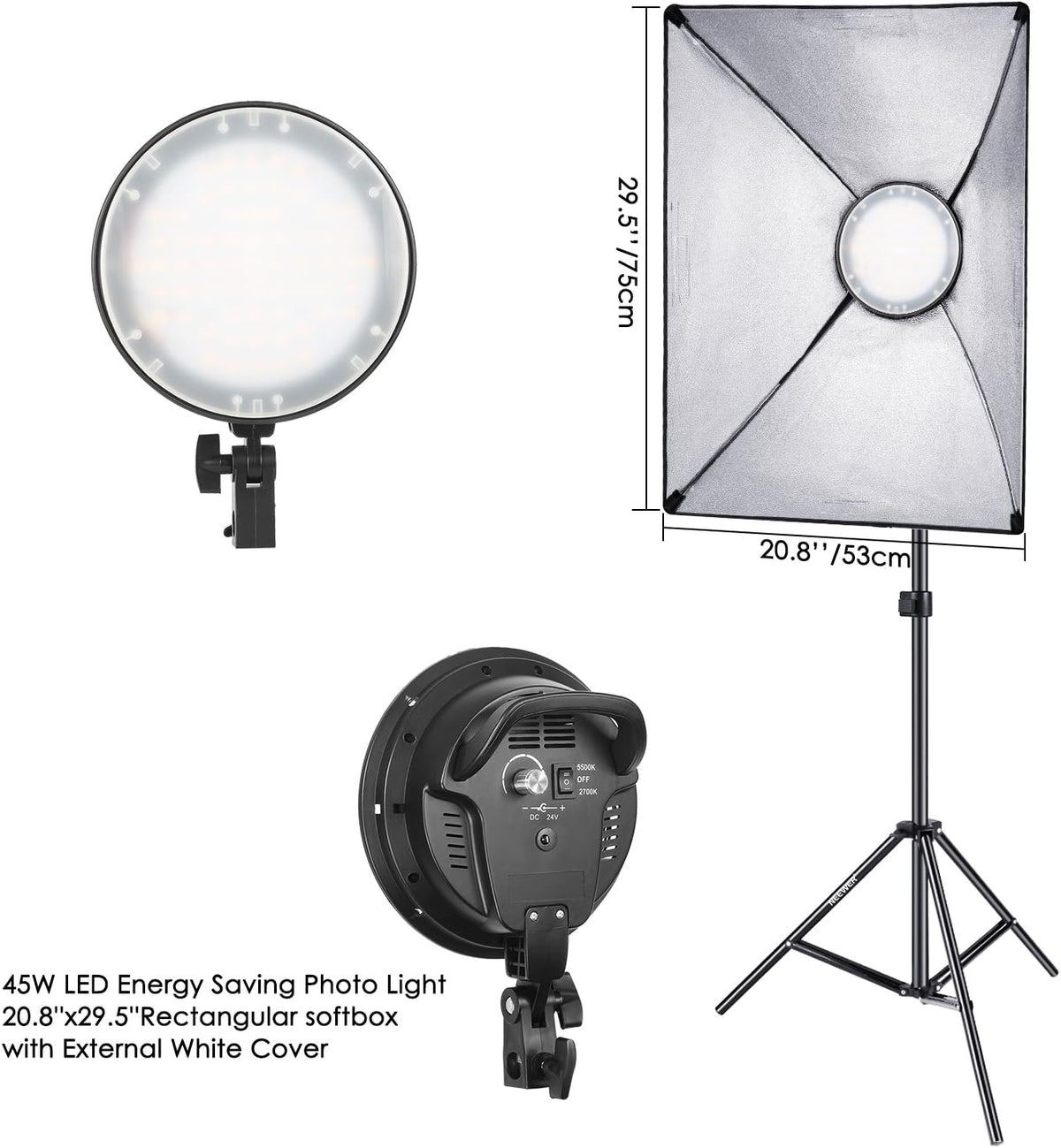 Bi-color Dimmable LED Softbox Lighting Kit with Light Stand V8874