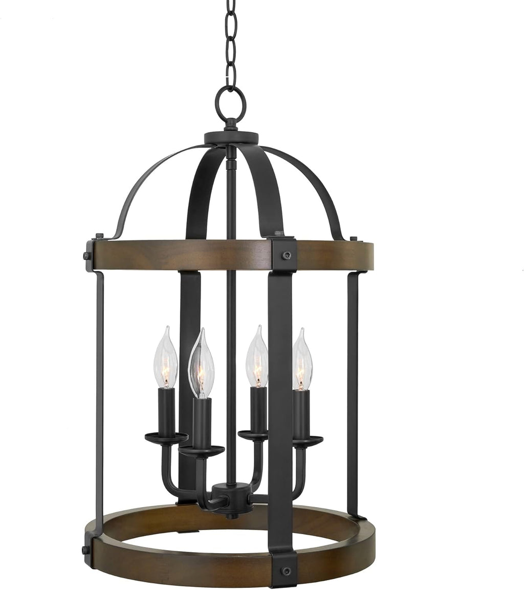 Black 4-Light Rustic Farmhouse Chandelier with Real Wood M509021