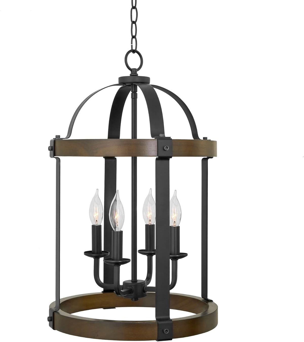 Black 4-Light Rustic Farmhouse Chandelier with Real Wood M509021
