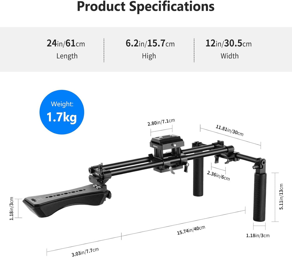 Universal Camera Shoulder Mount with Movable Shoulder Pad, 15mm Rod, 1/4 3/8 QR Plate D128809