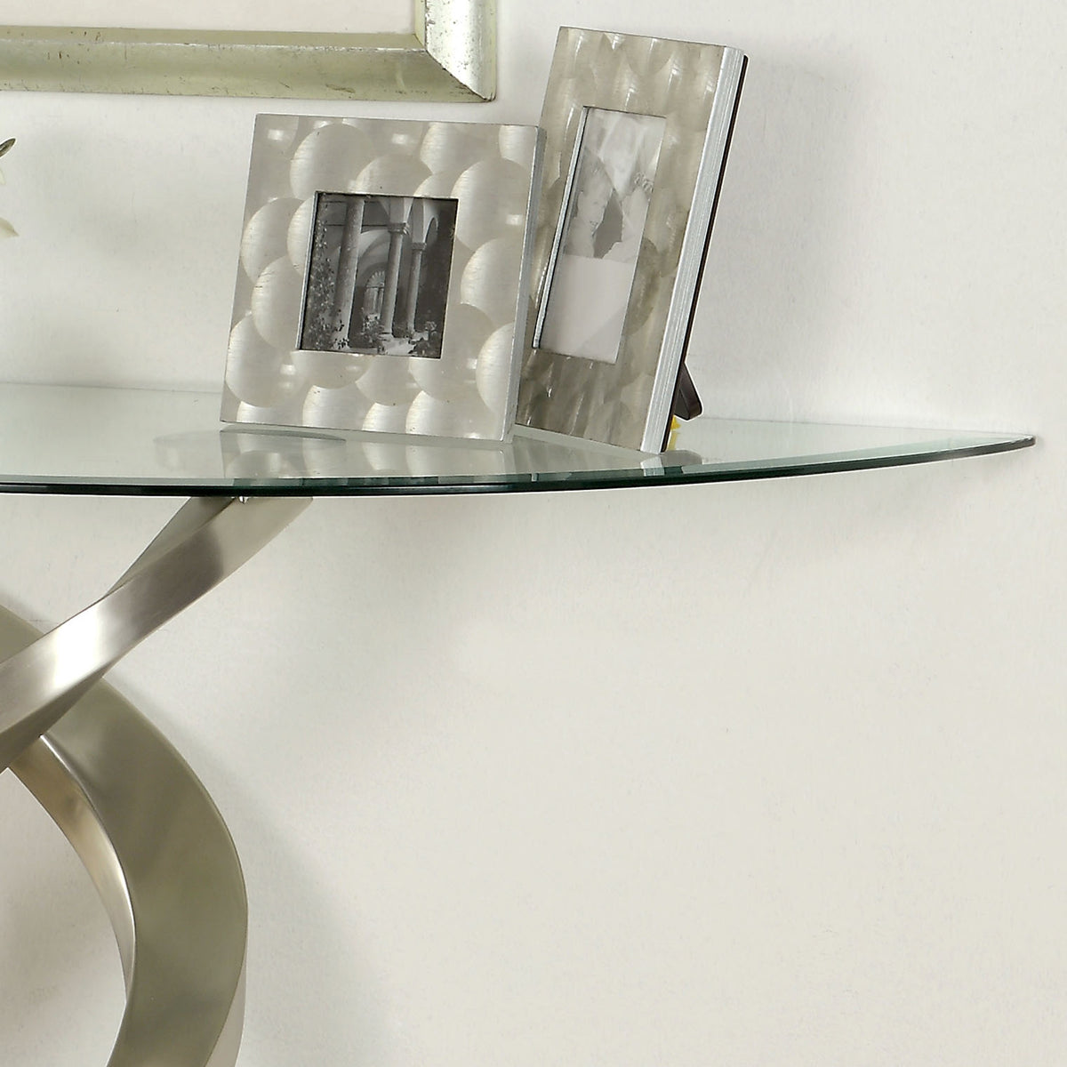 Silver Glass Top Half-moon Sofa Table K280