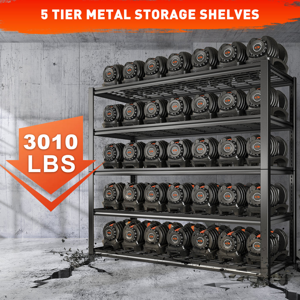 Heavy Duty 5 Tier Metal Wire Garage Storage Shelving Rack, Black H880521