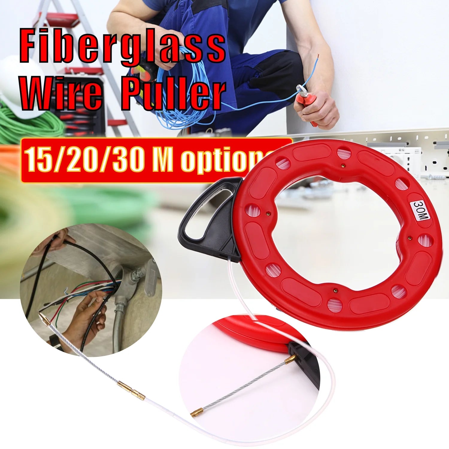 Fiberglass Fish Tape Reel Puller with Impact Case D370373