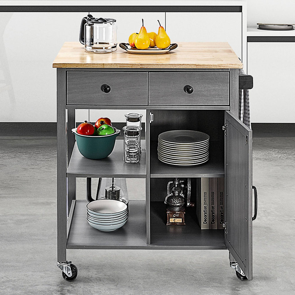 Gray Kitchen Cart with Wood Top C718658