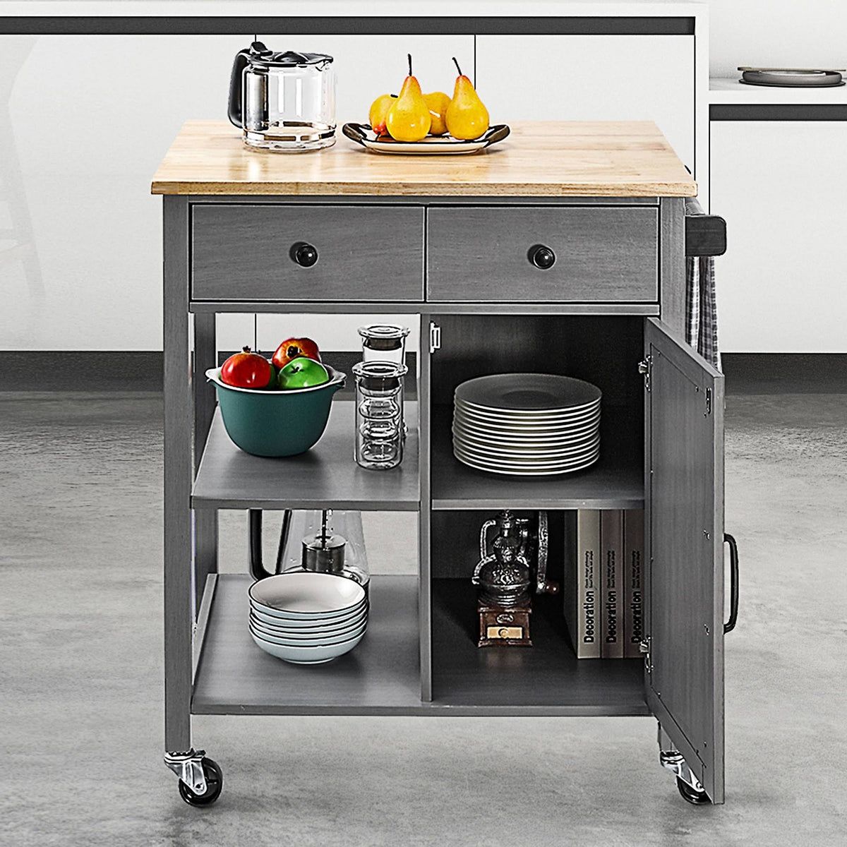 Gray Kitchen Cart with Wood Top C718658