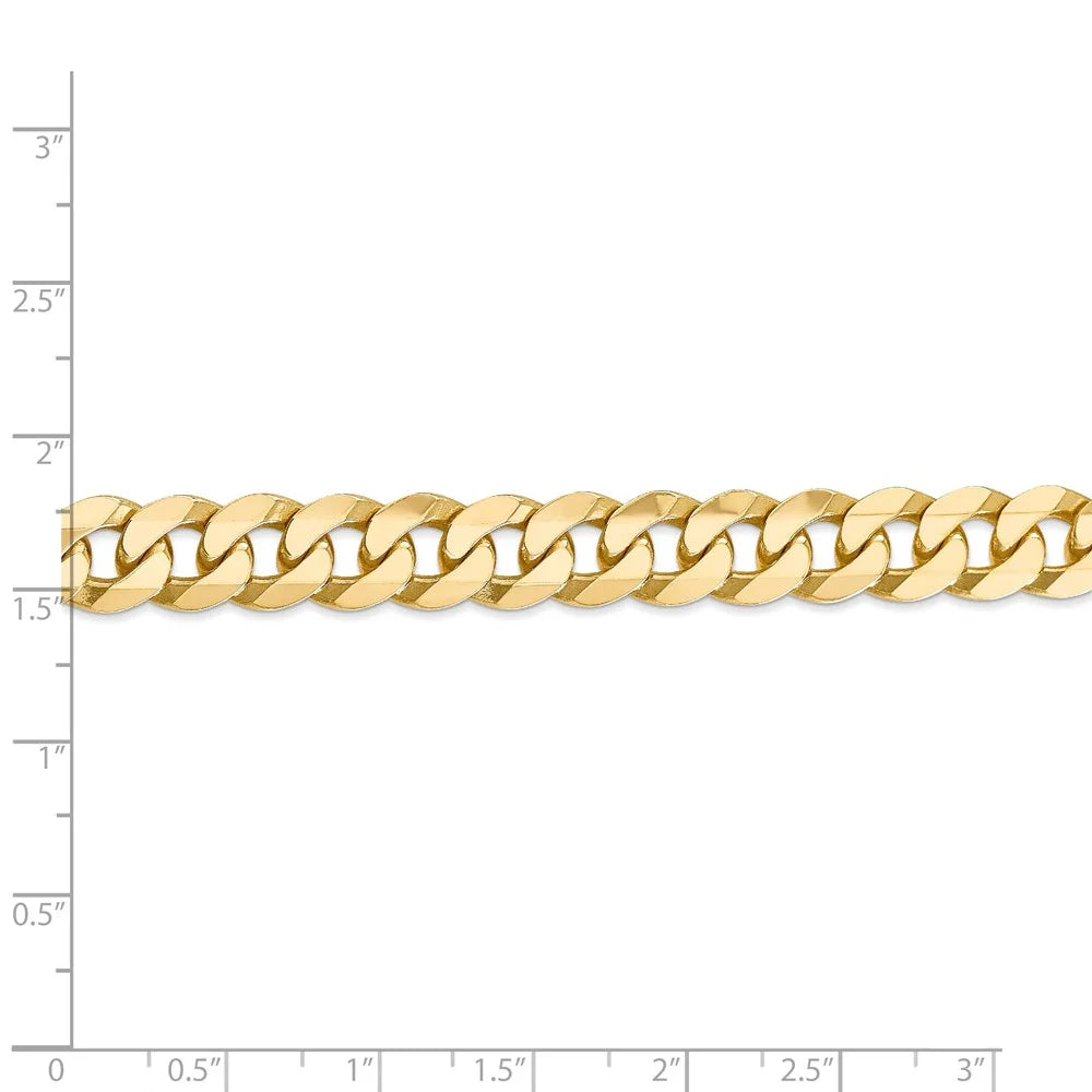 14kt Yellow Gold 9.5mm Flat Beveled Curb Chain, 9 inch, Lobster Clasp M487