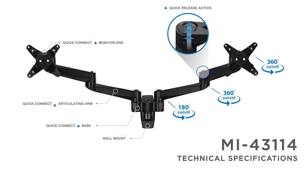 Silver Articulating Dual Monitor Wall Mount F587468