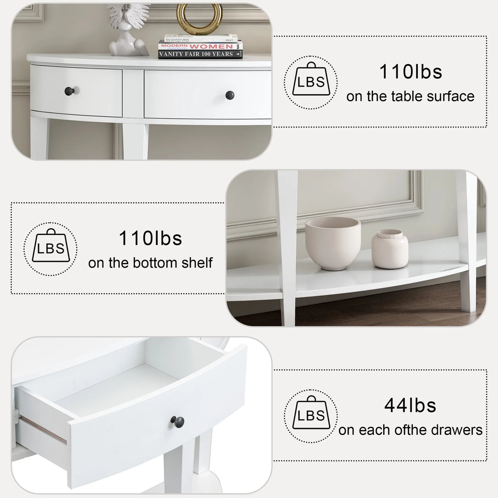 White Curved Console Table with 3 Drawers and Bottom Shelf M718455