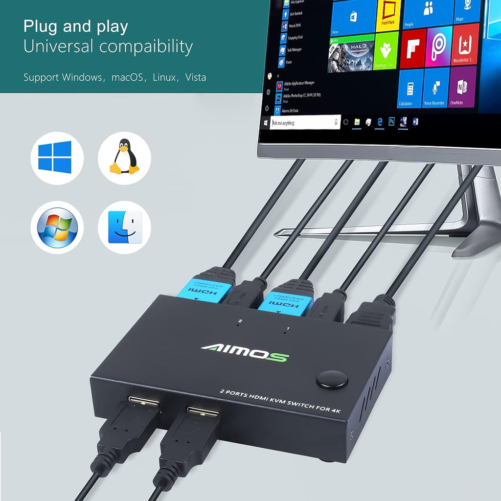 KVM Switch HDMI 2 Port 4K@30Hz with 2 HDMI Cable and 2 USB Cable U960