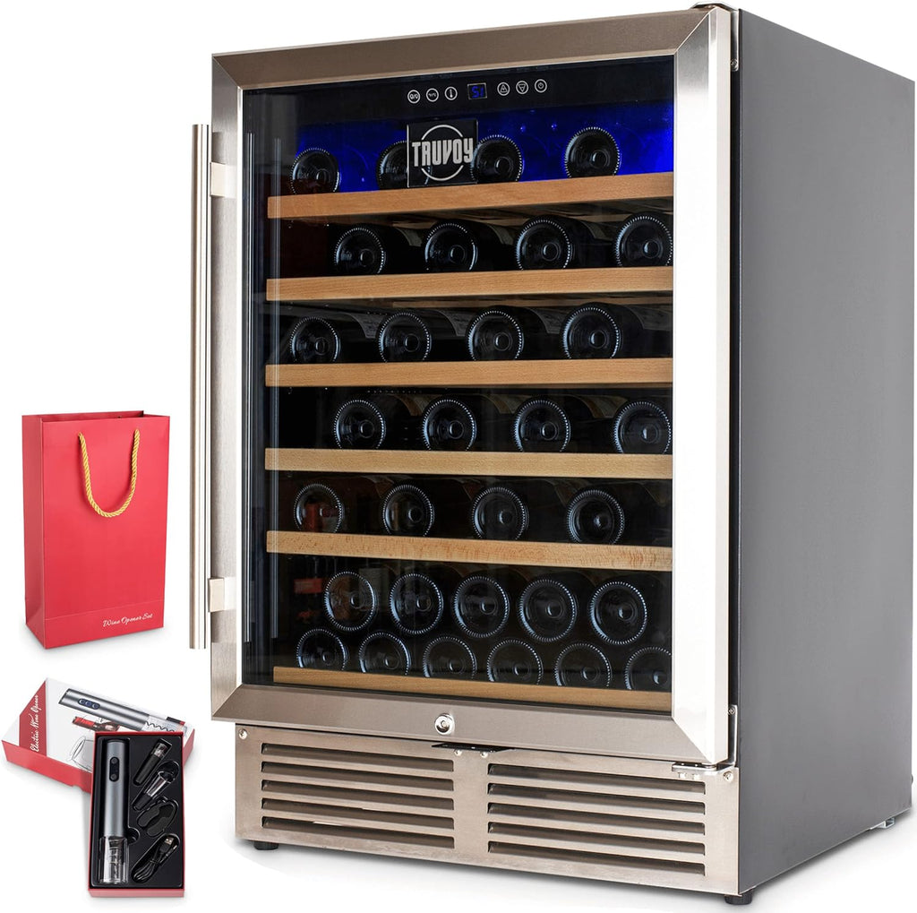 Wine Cooler Refrigerator with Reversible Low UV Glass Door, Touch Thermostat Control with LED Display, Lock, 150L Storage R258363