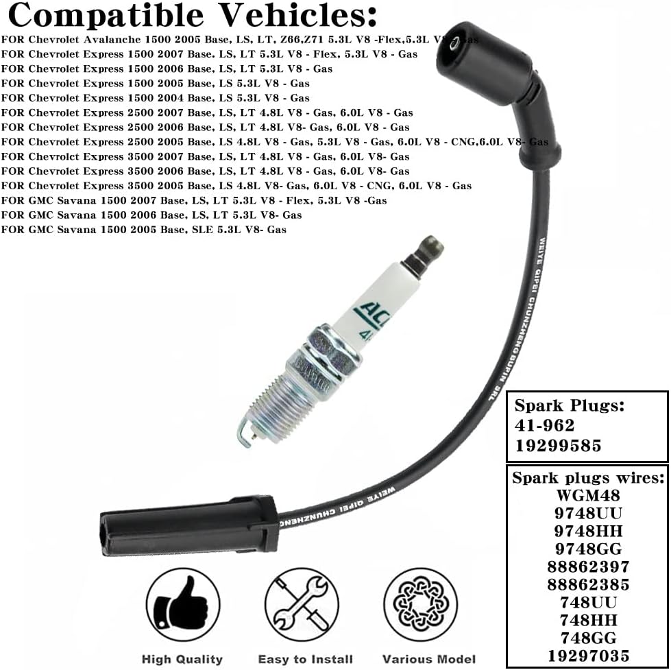 Spark Plug Wire Set (16pcs) Spark Plugs (8pcs) Spark Plug Wires (8pcs) Pack of 2 Y338