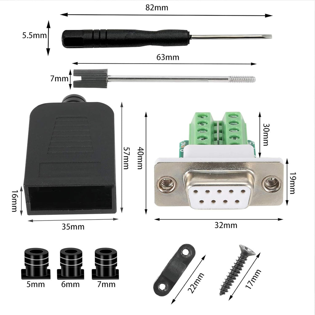 DB9 Solderless Connector RS232 D-SUB Serial Adapters 9 Pin Breakout Board with Case N757