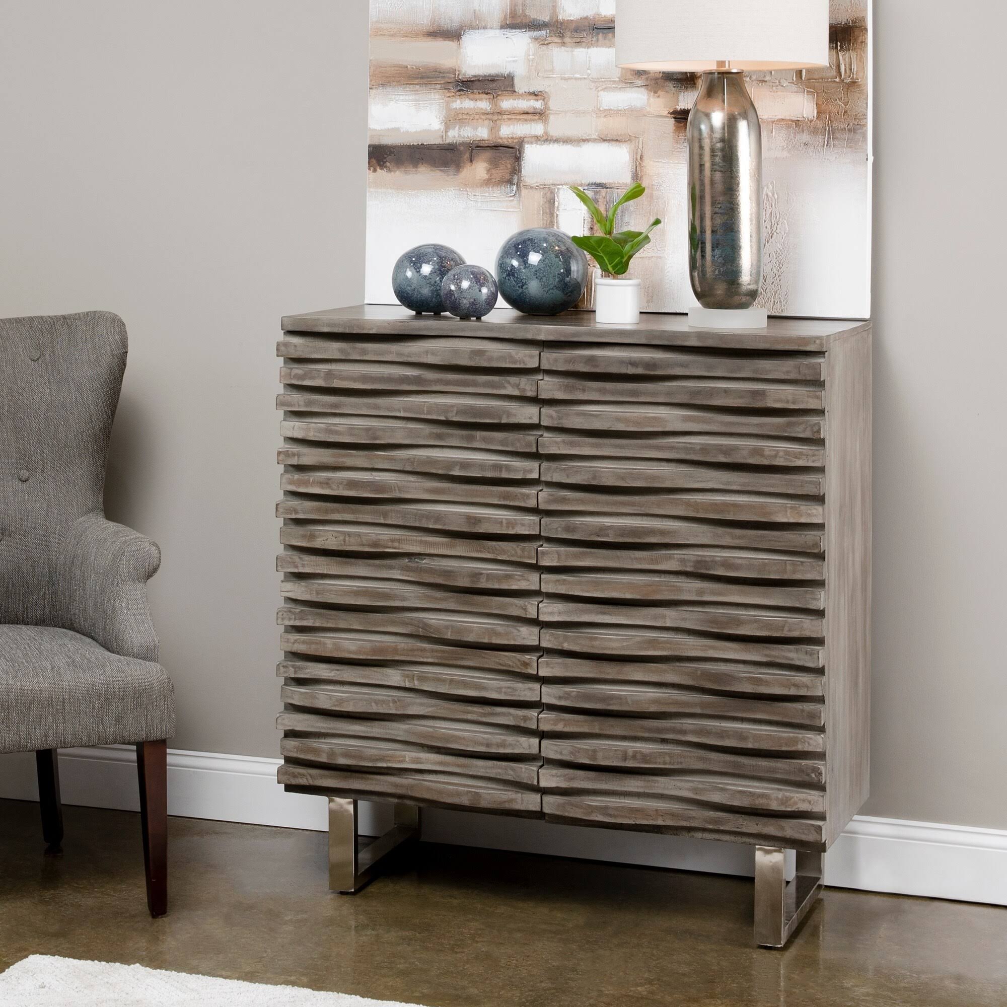 Grey 2 Door Mango Wood Cabinet Q382667