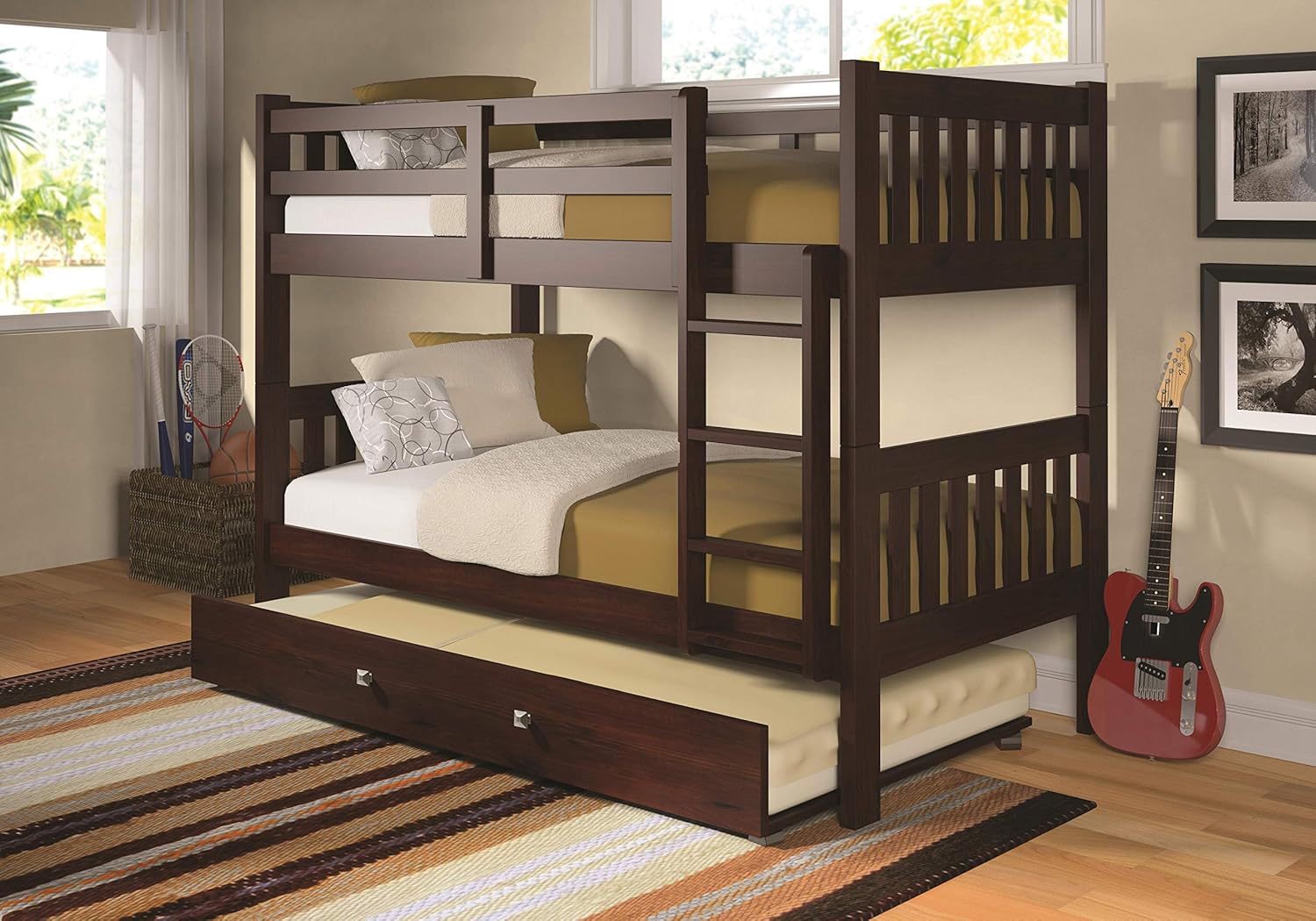Twin/Twin Dark Cappuccino Bunk Bed with Trundle O205760