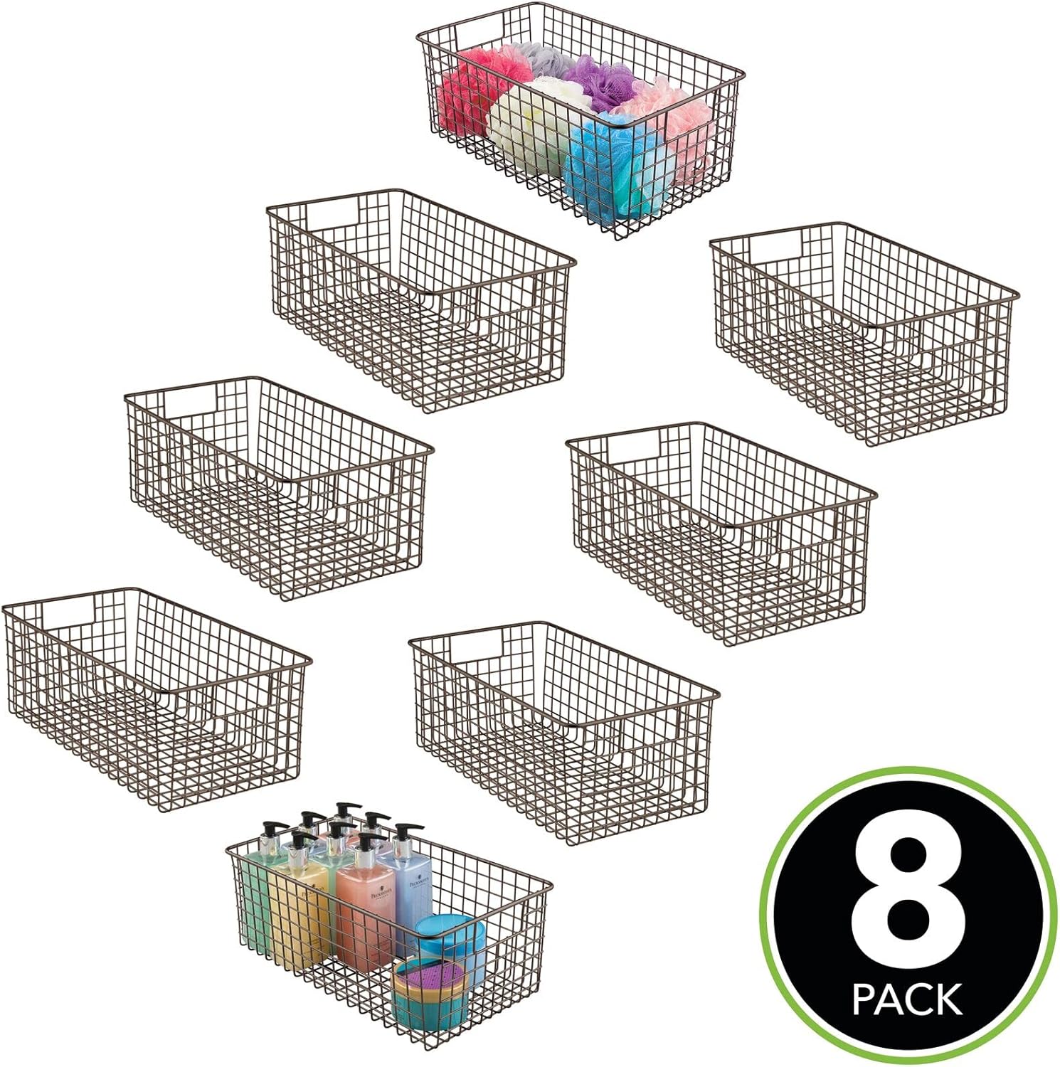Bronze Metal Wire Bathroom Organizer Storage Bin Basket 8 Pack S531673