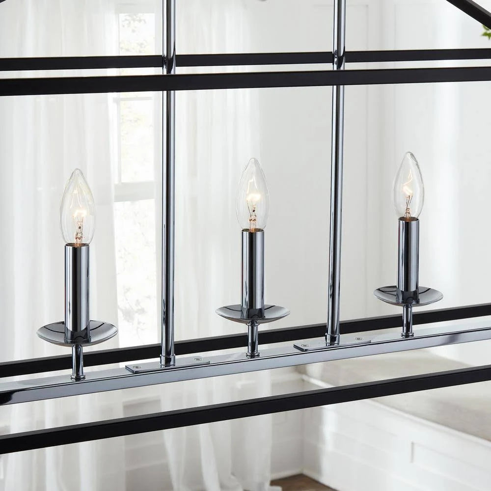 Black and Polished Chrome 5-Light Caged Island Chandelier F730