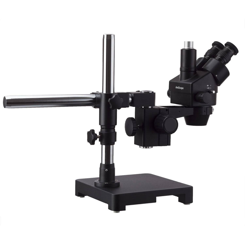 Black Trinocular Stereo Zoom Microscope on Single Arm Boom Stand with 80-LED Ring Light Y11296