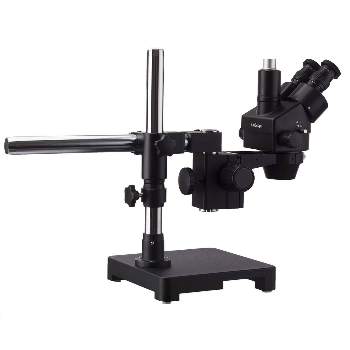Black Trinocular Stereo Zoom Microscope on Single Arm Boom Stand with 80-LED Ring Light Y11296
