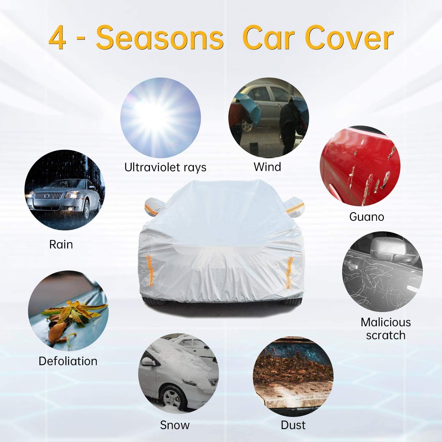 6 Layers Waterproof Cotton Car Cover with Zipper P8411